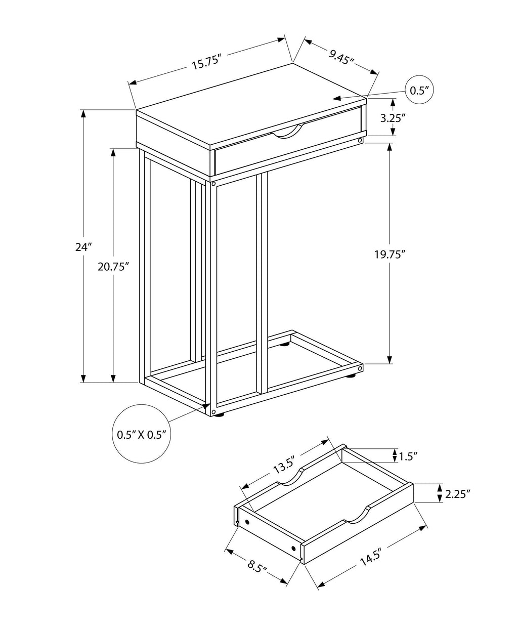 Accent Table, C - Shaped Modern - White