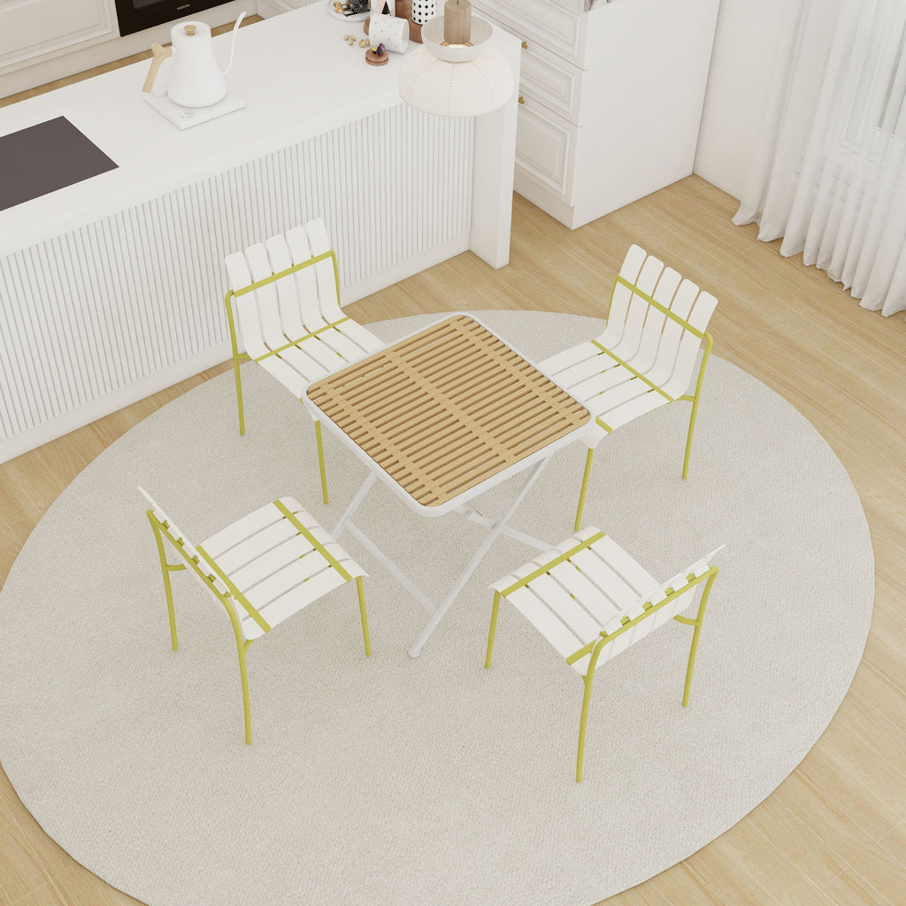 4 Piece Set Of Modern Color Block Designed Single Chairs With Folding Square Table
