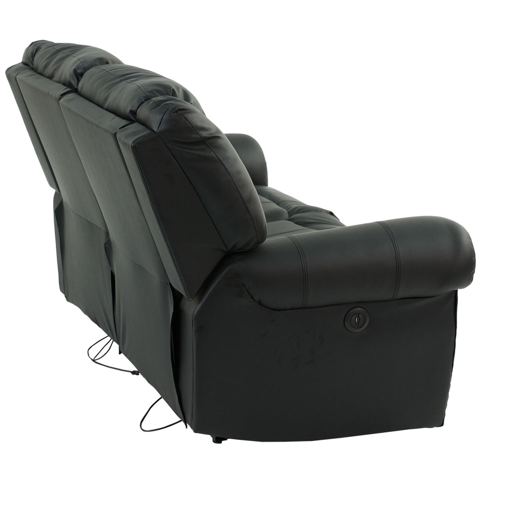 Plush Relax Power Reclining Loveseat 2 Seat Couch With USB Charging Armrest Cushion Living Room Furniture - Black