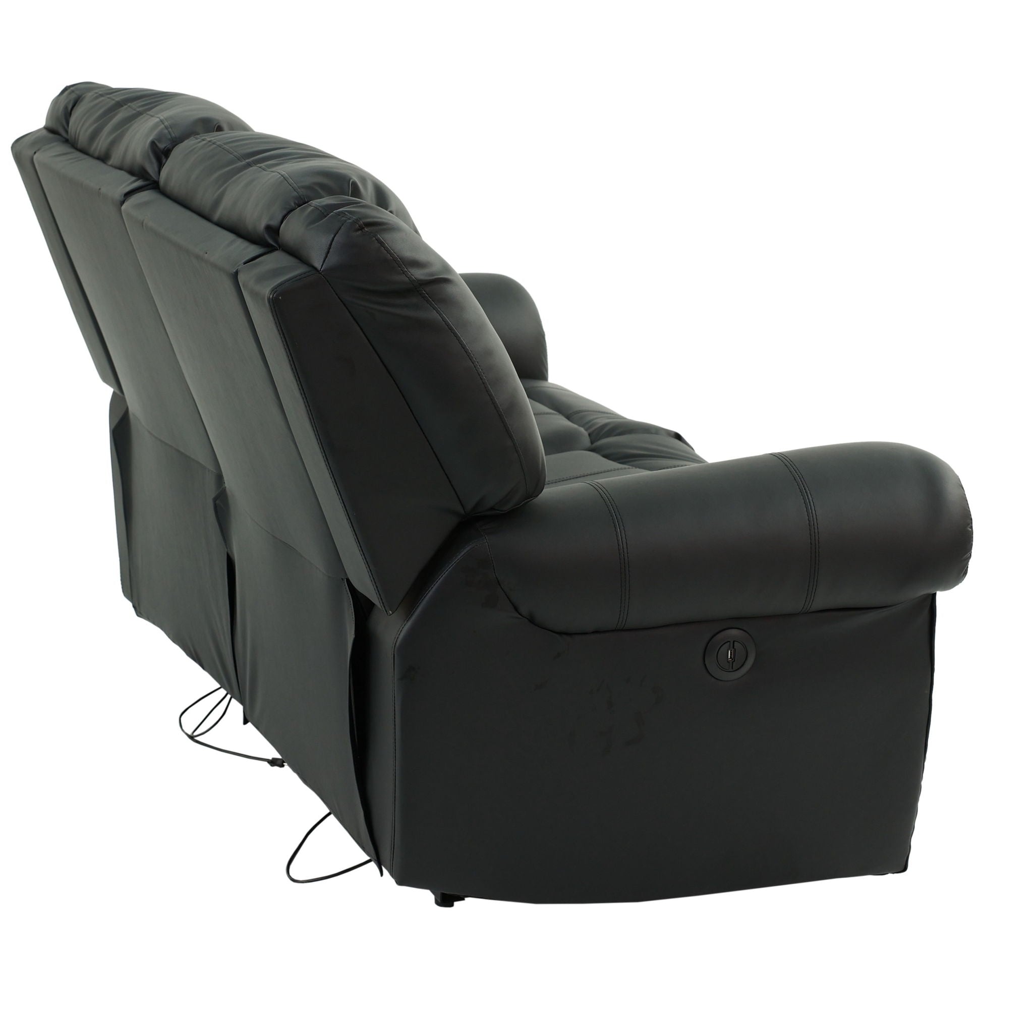 Plush Relax Power Reclining Loveseat 2 Seat Couch With USB Charging Armrest Cushion Living Room Furniture - Black