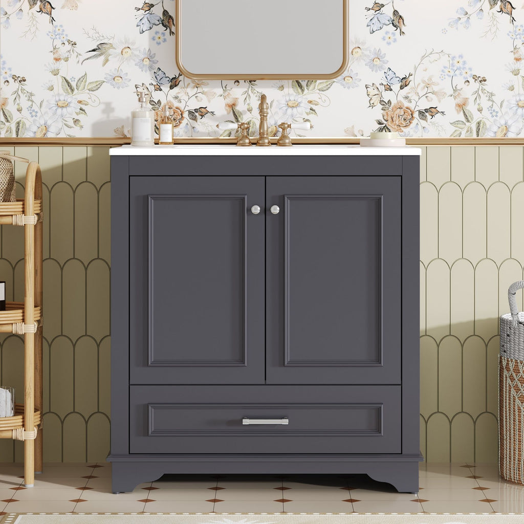 Bathroom Vanity With Sink, Cabinet & 2 Soft Closing Doors & Adjustable Shelf