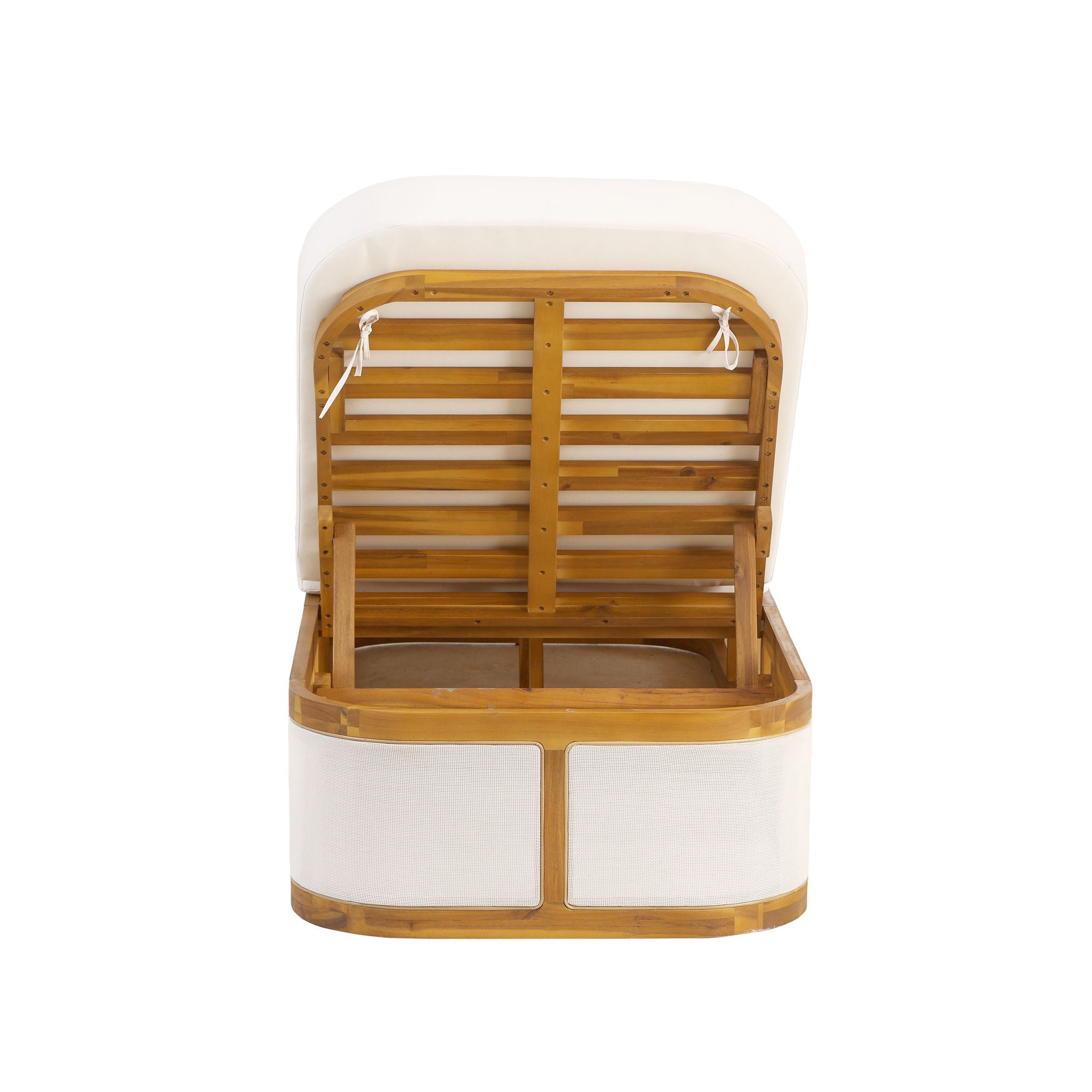 Chaise Lounge Set With 2 Fold Cushion, 3 Position Backrest - Beige / Cream / Teak