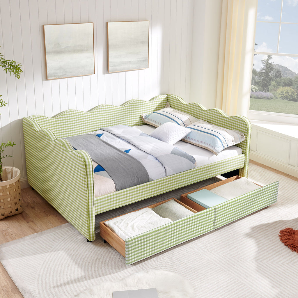 Gingham Daybed & USB Charging Port, Wave-Shaped Design