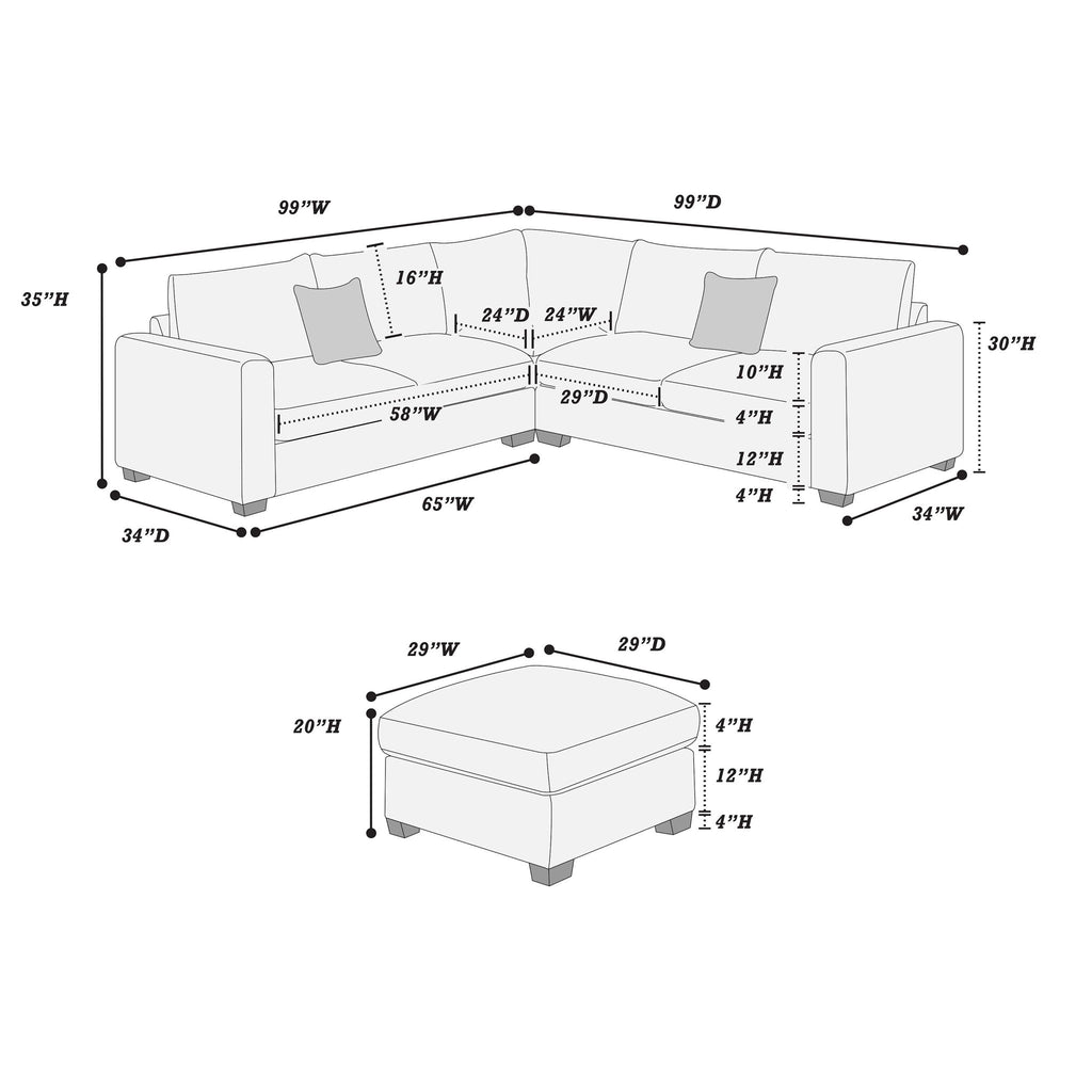 Modern Style L-Shaped Sectional Set With Ottoman