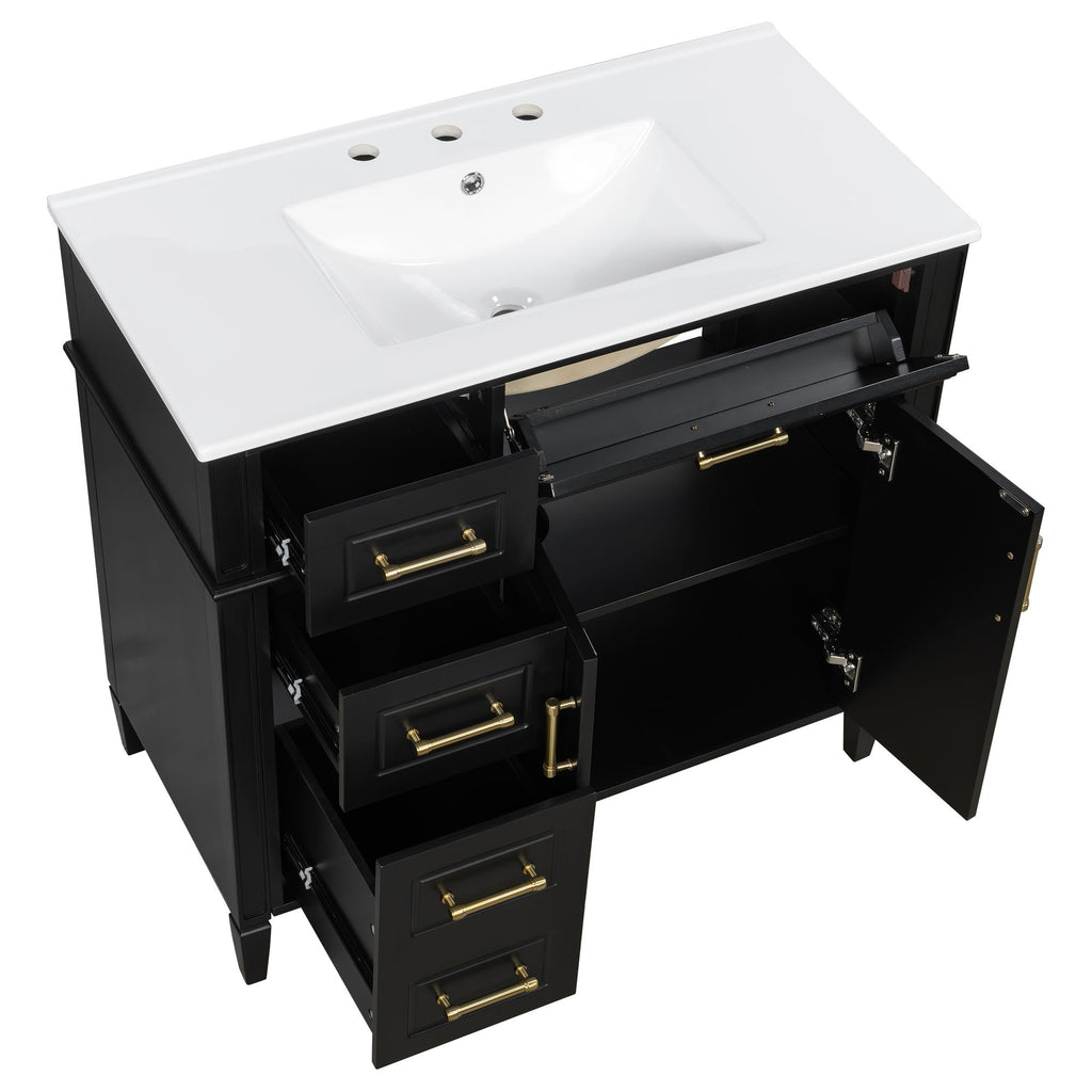 Bathroom Vanity With Sink, 4 Drawers, 2 Doors