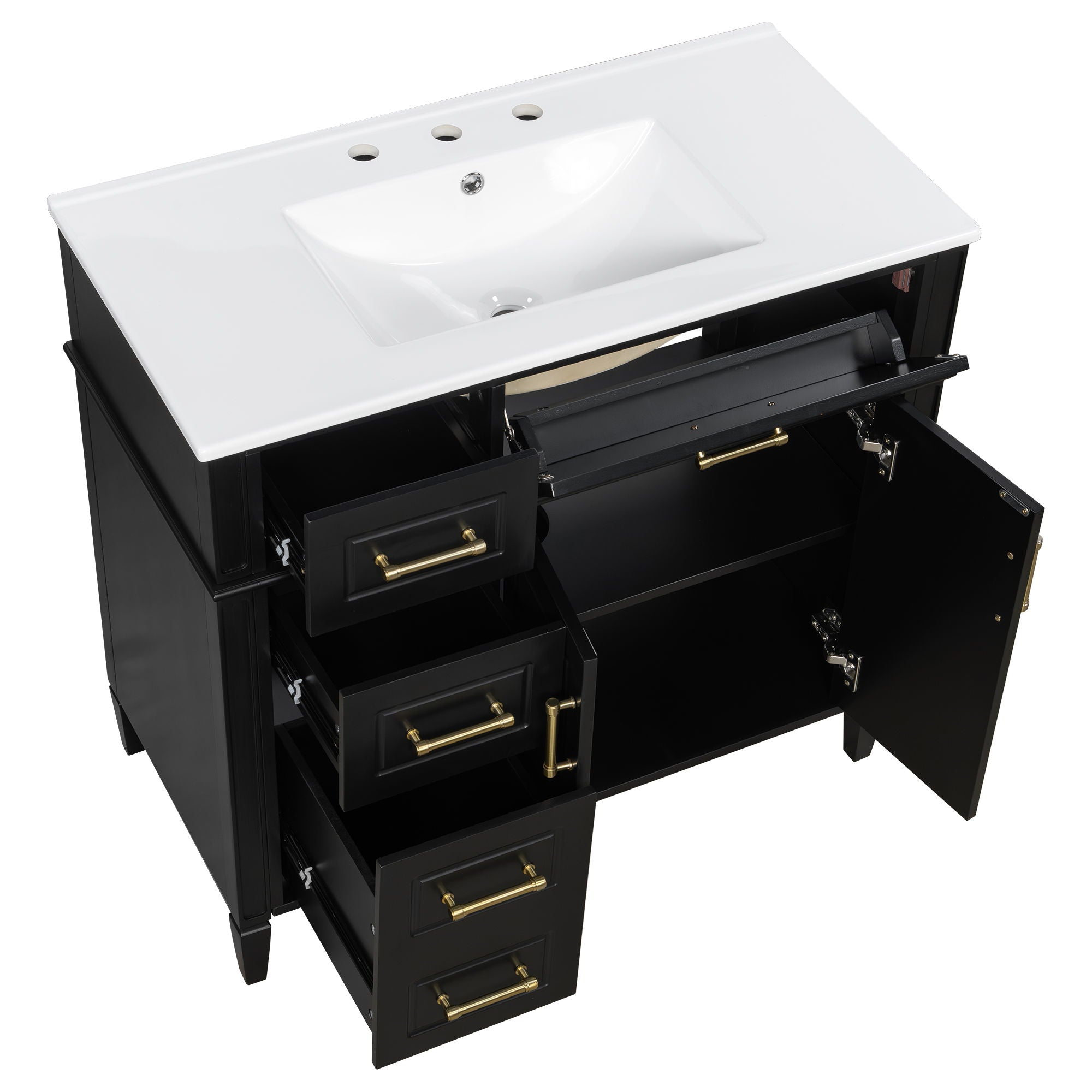 Bathroom Vanity With Sink, 4 Drawers, 2 Doors