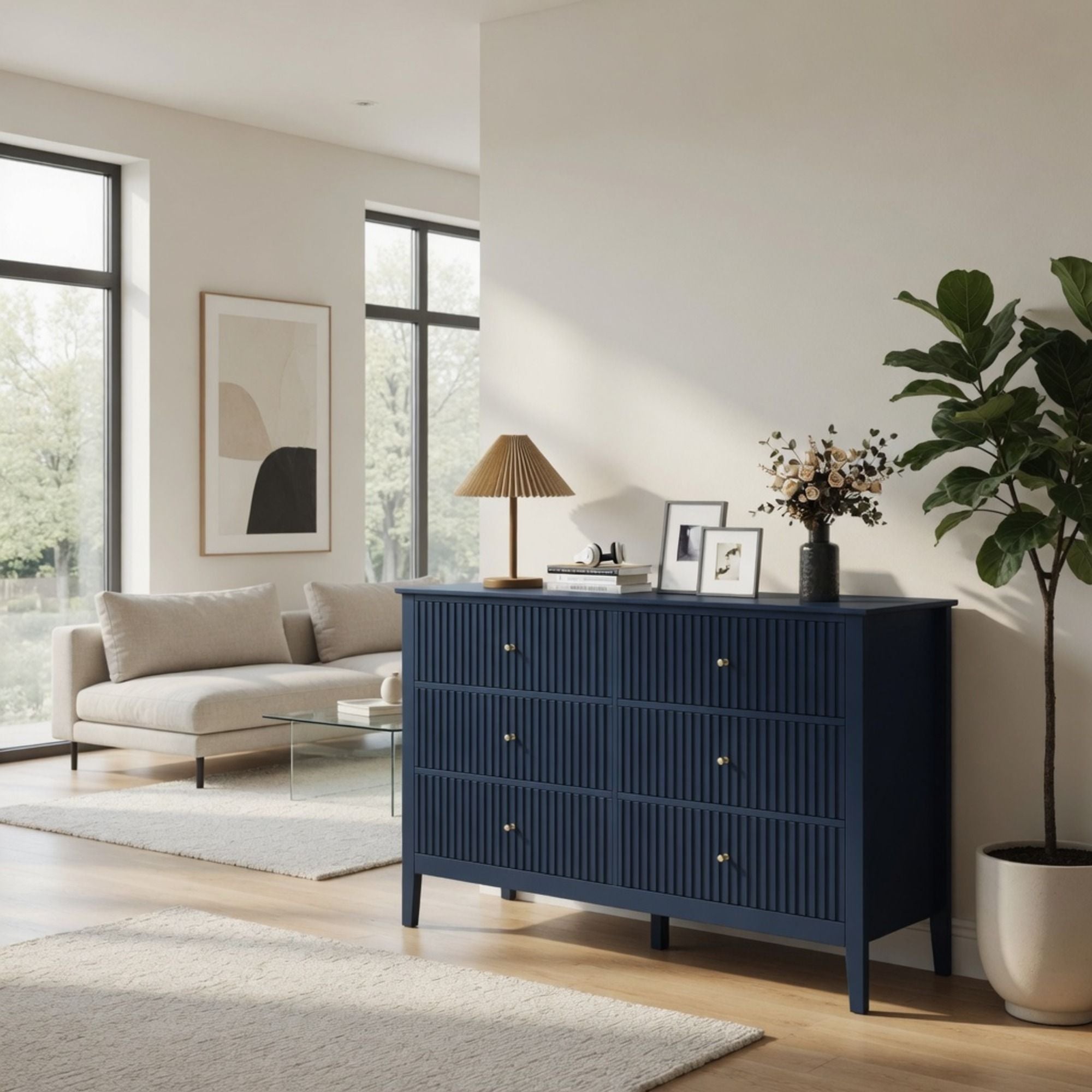 Modern 6 Drawer Fluted Dresser