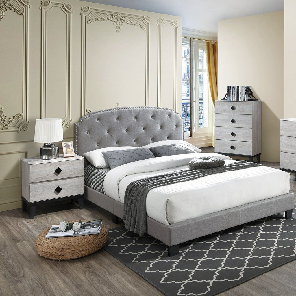 Button Tufted Bed With Nailhead Trim