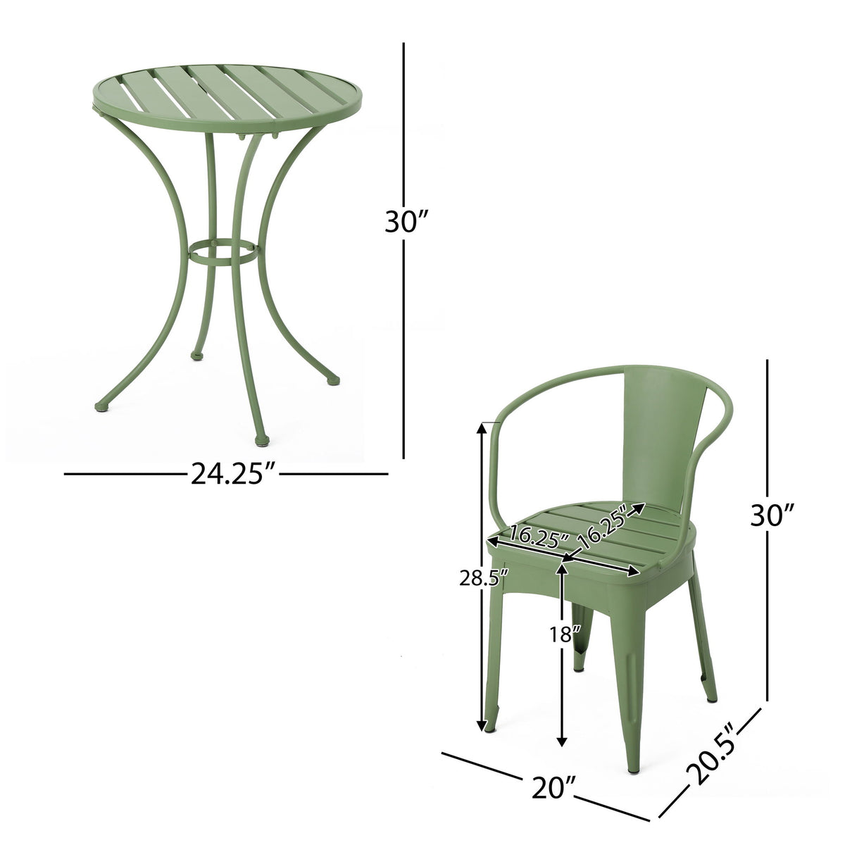 3 Piece Bistro Set With Table And 2 Chairs - Green