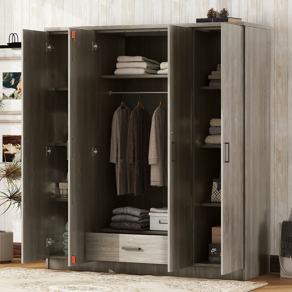 4 Door Wardrobe With 1 Drawer - Gray