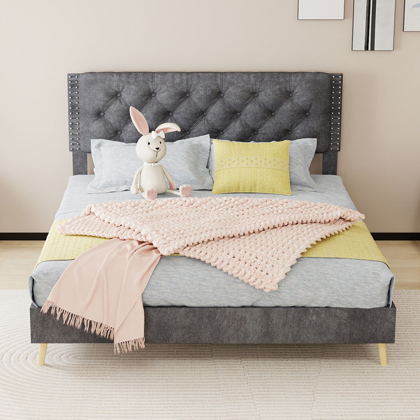 Upholstered Bed With Tufted Headboard
