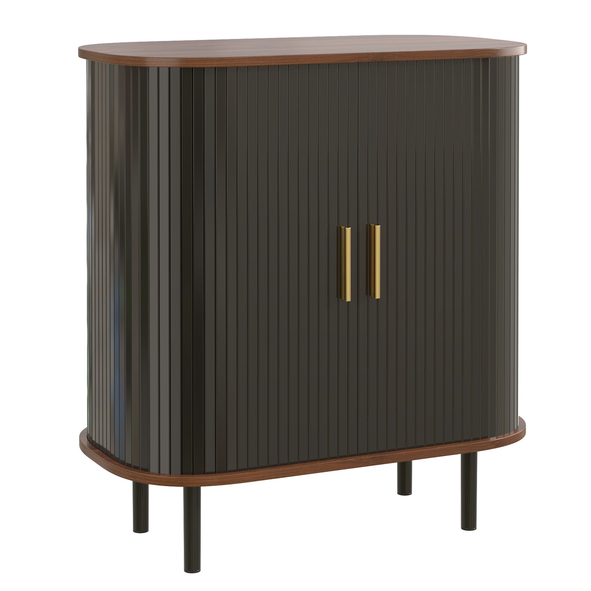 Fluted Wine Bar Cabinet With 8 Grid Wine Rack, 5 Level Adjustable Shelves, 2 Glass Holders
