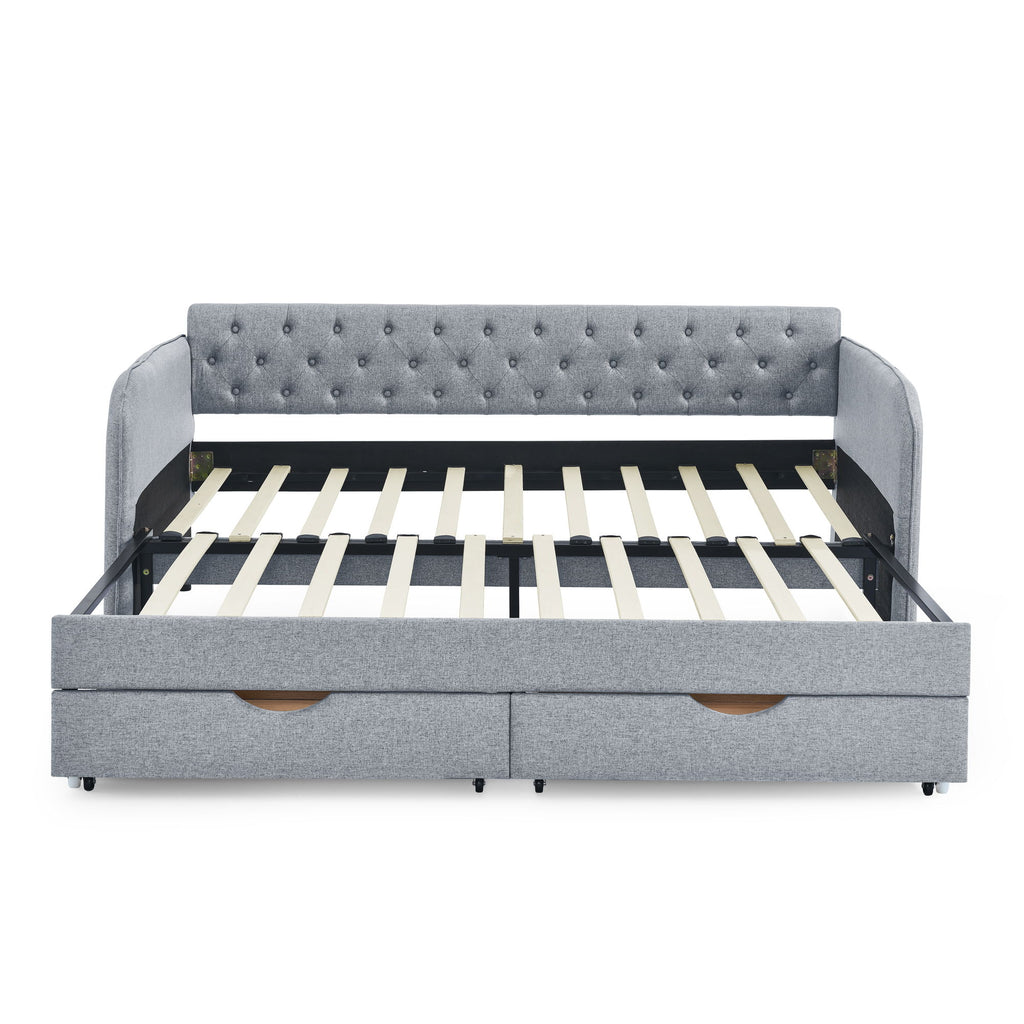 Daybed With Trundle And Storage Drawers, Flat Arms With Pocket