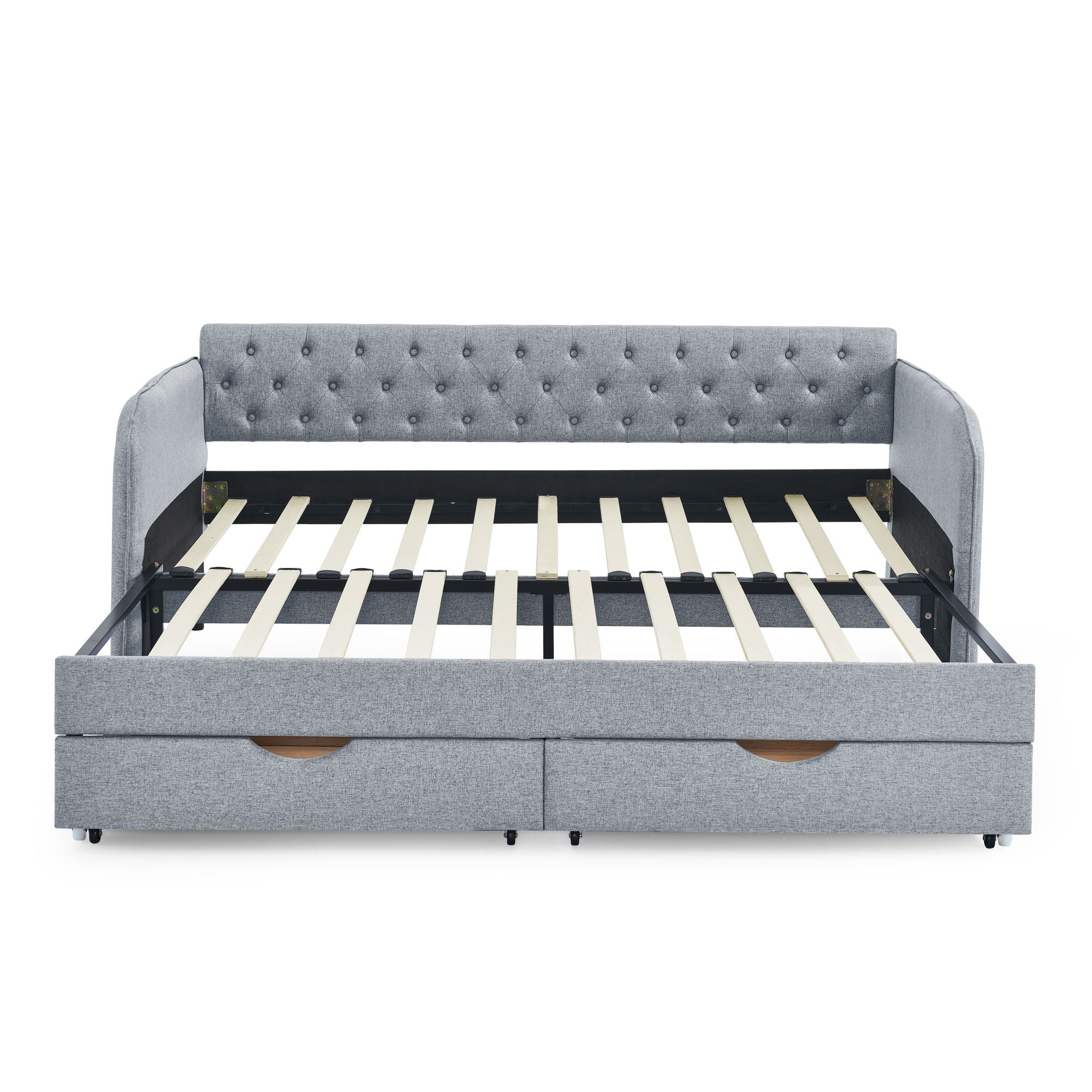 Daybed With Trundle And Storage Drawers, Flat Arms With Pocket