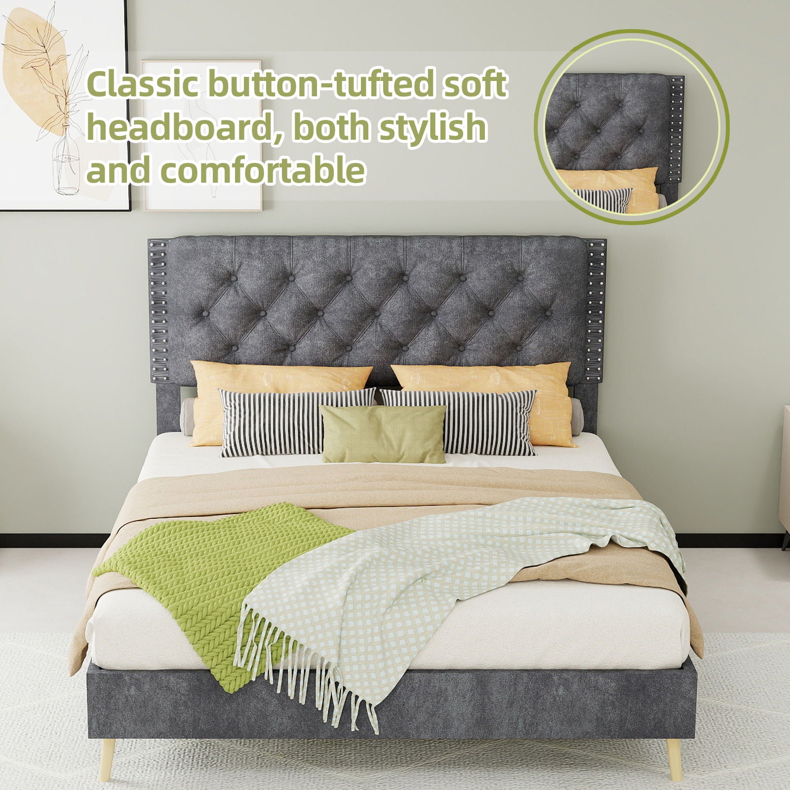 Upholstered Bed With Tufted Headboard
