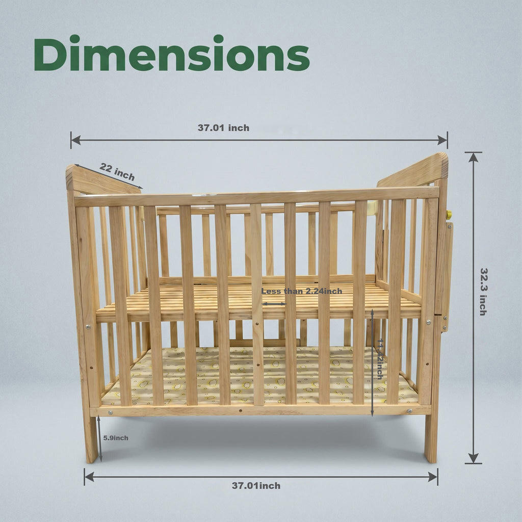 Portable Mini Baby Crib 5 In 1 Convertible With Foldable Storage - Natural Wood