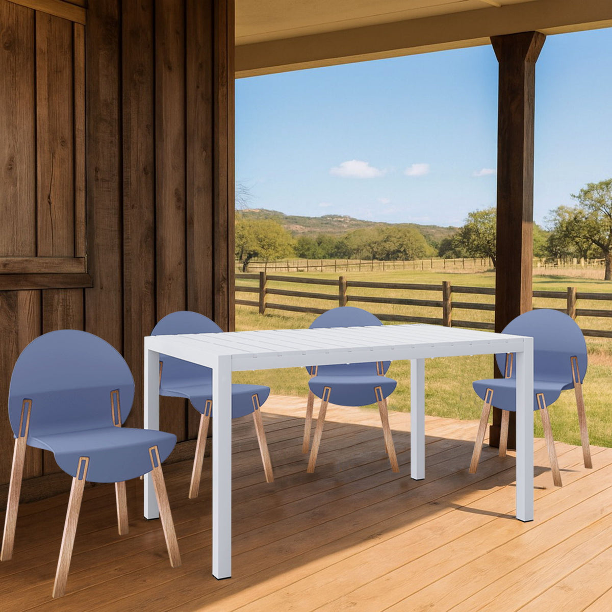 4 Piece Set Of Single Chairs With Long Table