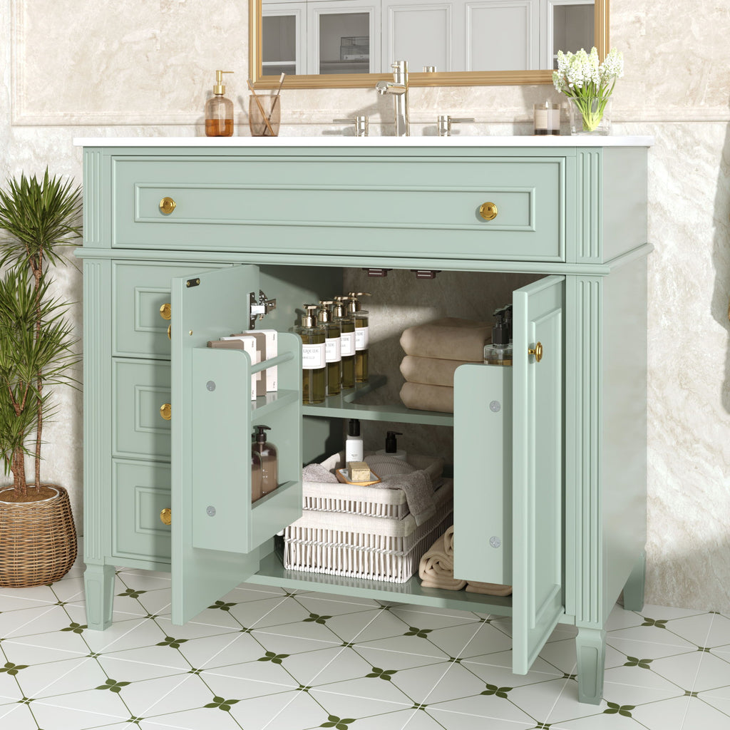 Bathroom Vanity With Sink, 3 Drawers & 2 Doors
