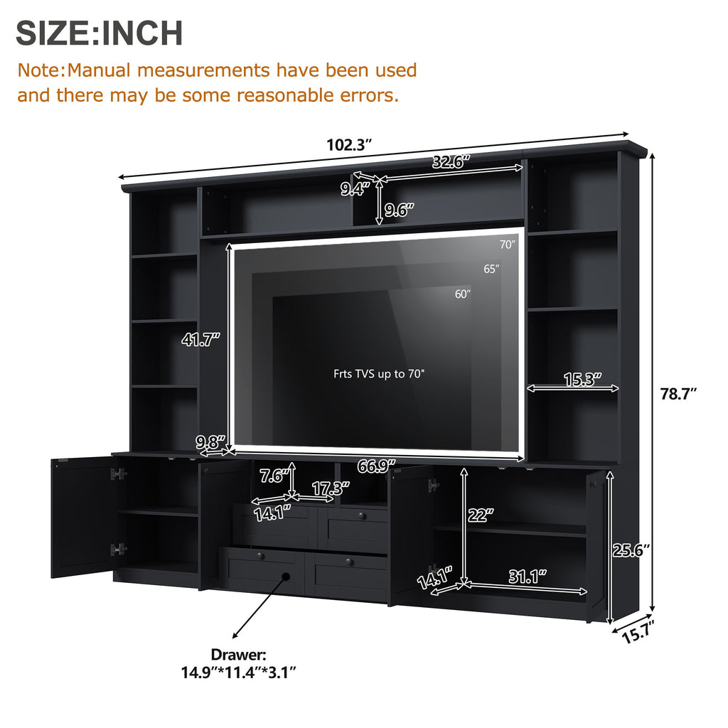 Farmhouse Elegant Entertainment Center Wall Unit With 4 Drawers