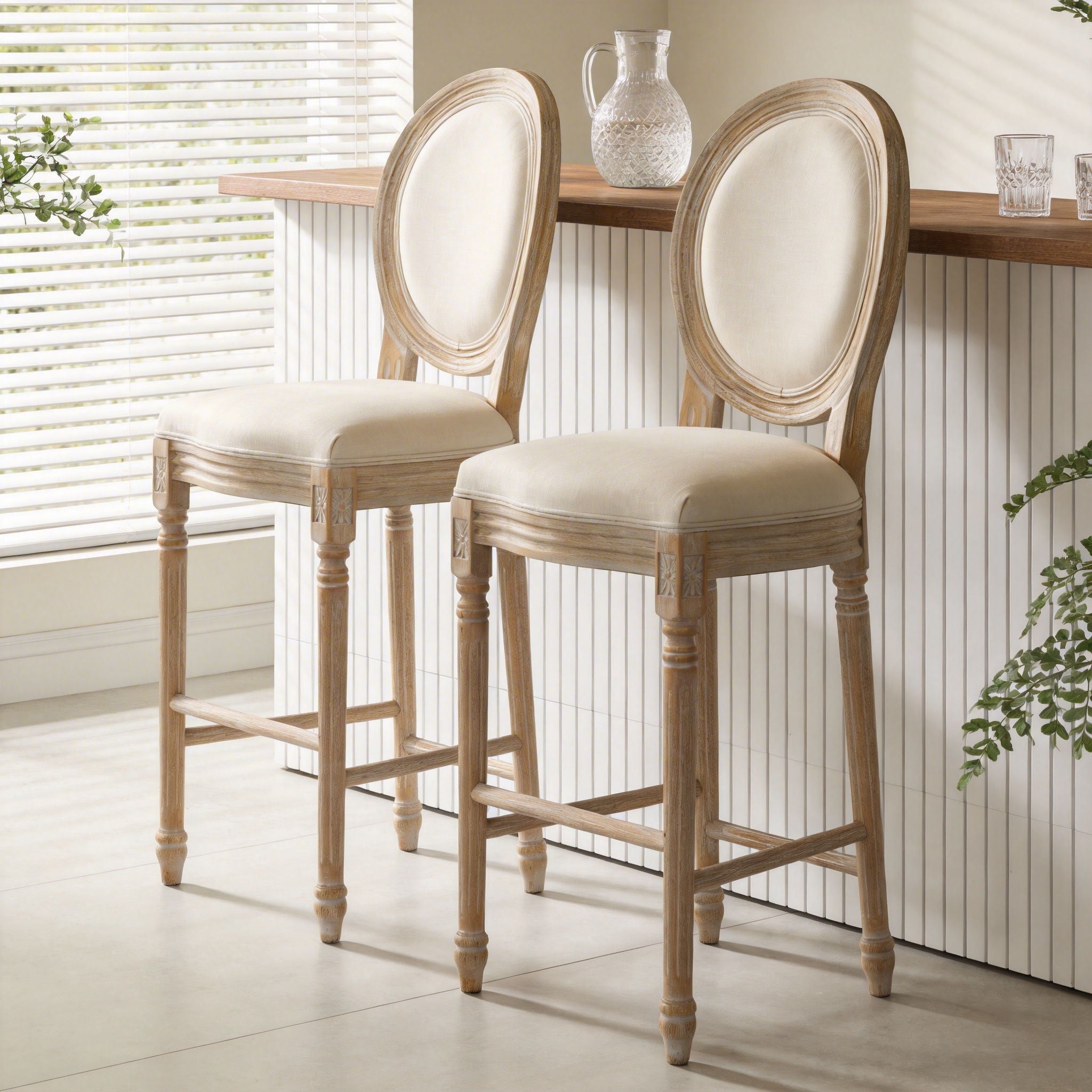 French Country Bar Chairs & Round Back (Set of 2)