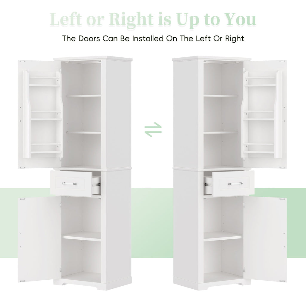 Tall Freestanding Bathroom Storage Cabinet With Adjustable Shelf, 2 Door Design