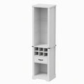 Pantry Cabinet With LED Lights, Wine Rack, Tempered Glass Shelves, And Barn Door Design - White