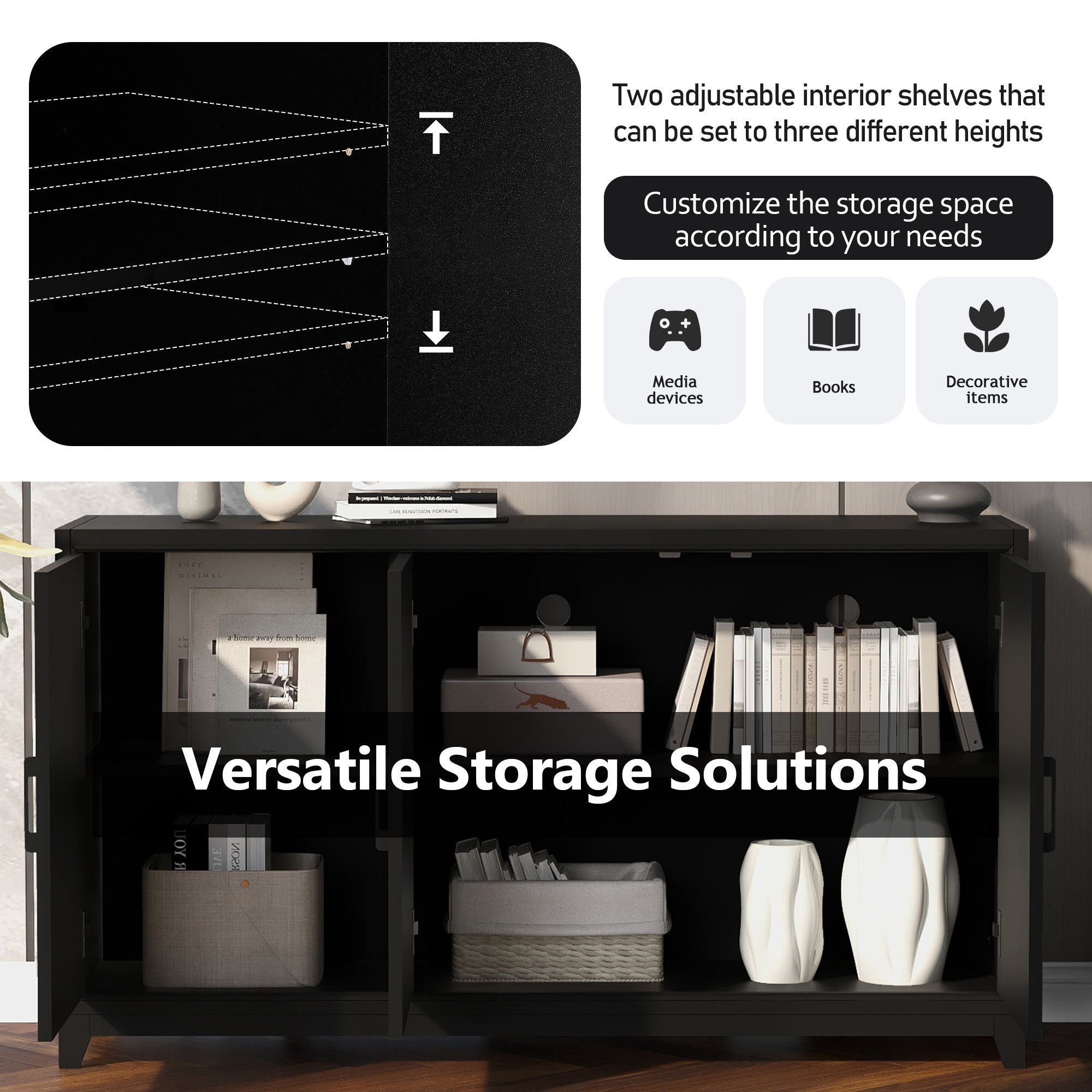 TV Stand, Media Console Cabinet With 2 Spacious Storage Space