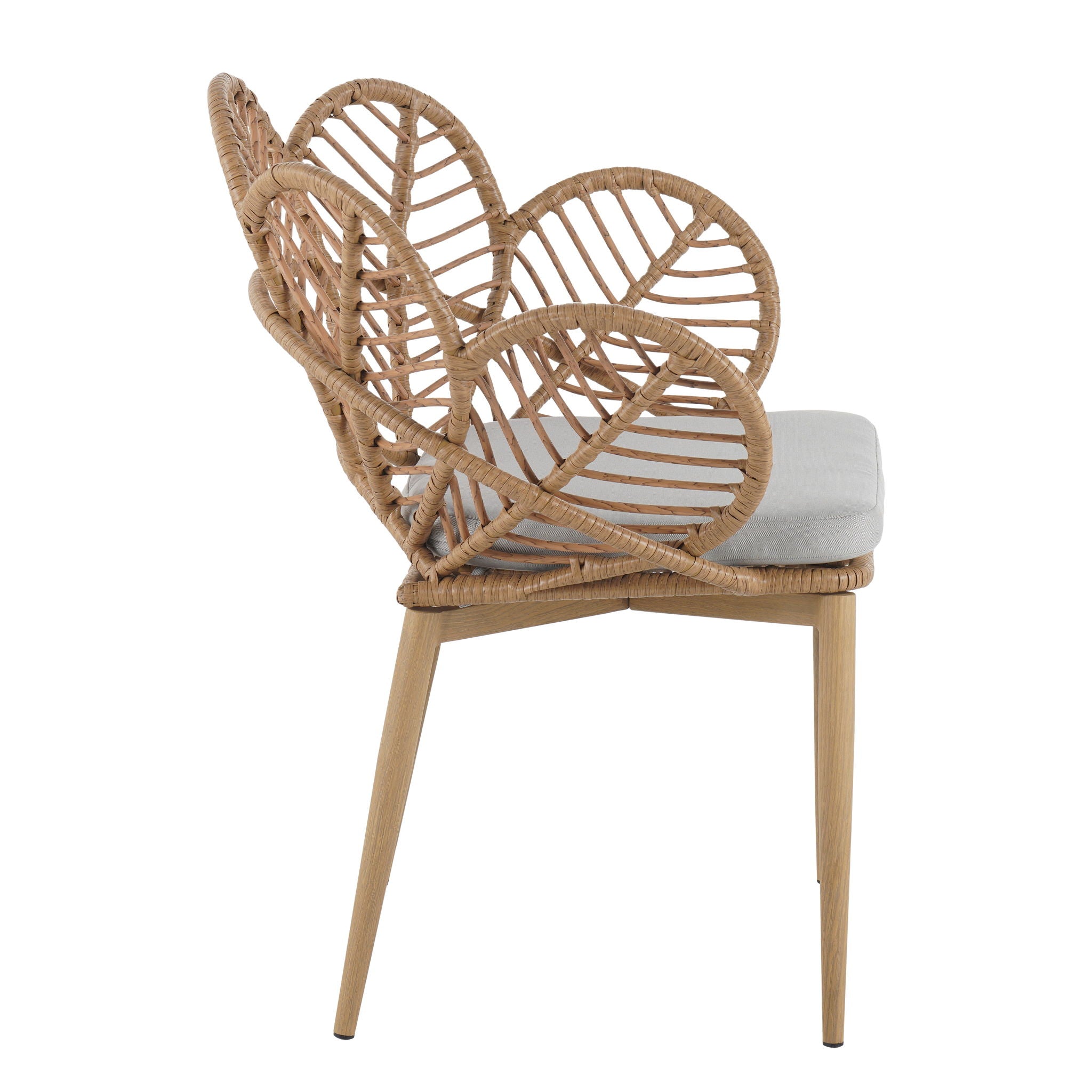 Kirk - Outdoor Patio 7 Pieces Chat Set With Wicker Chairs Cushions & Table - Beige / Light Brown / Teak
