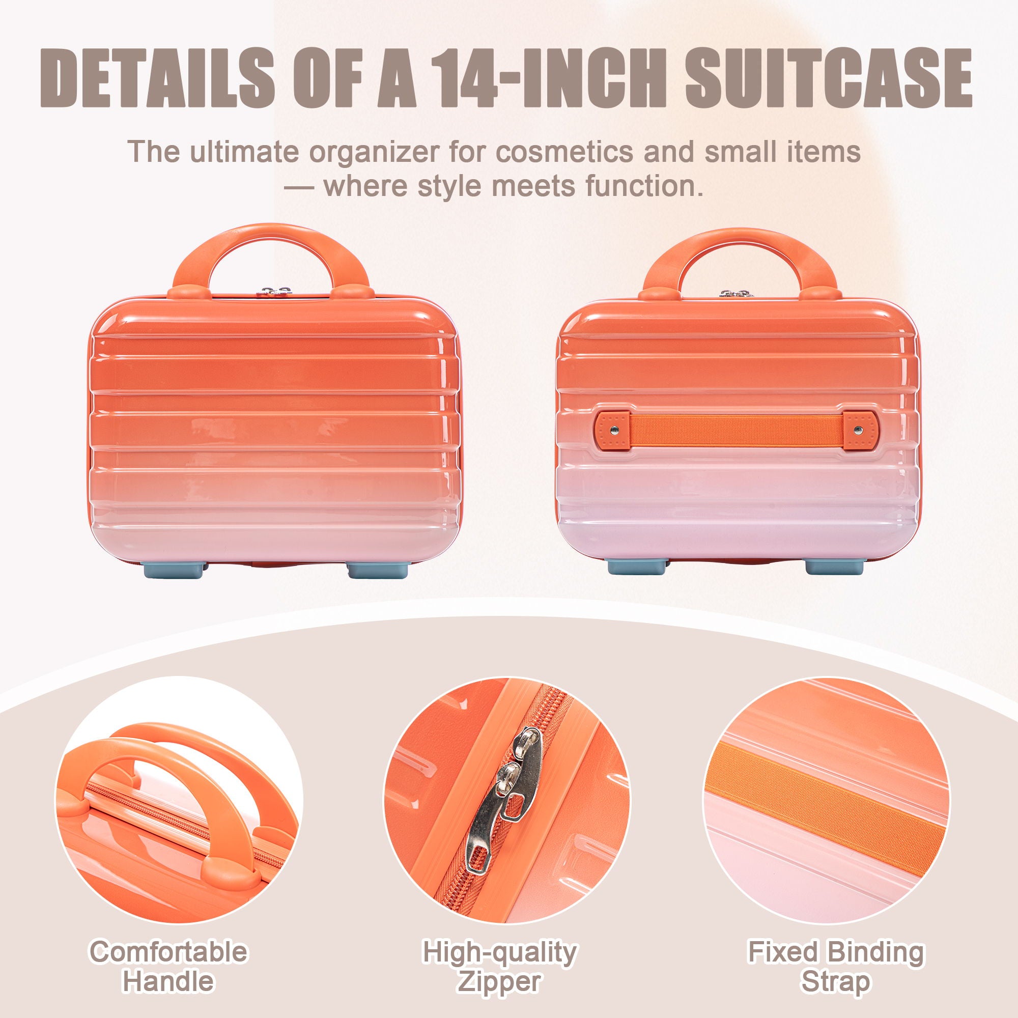 Luggage Set 14" / 20" With Combination Lock And Cosmetic Case