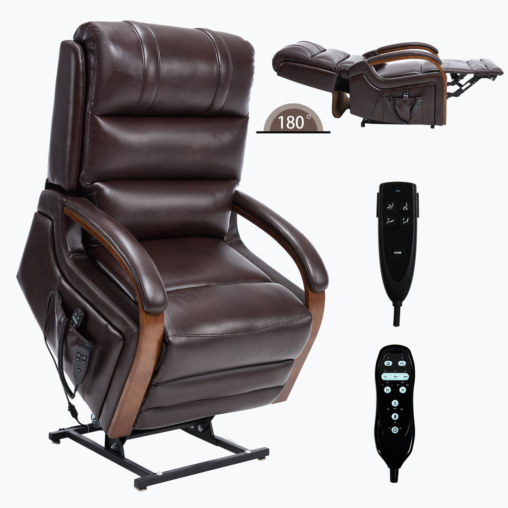 Power Lift Recliner Chair Dual Motor Infinite Position With Heat Massage And Heavy Duty Motion Mechanism - Brown