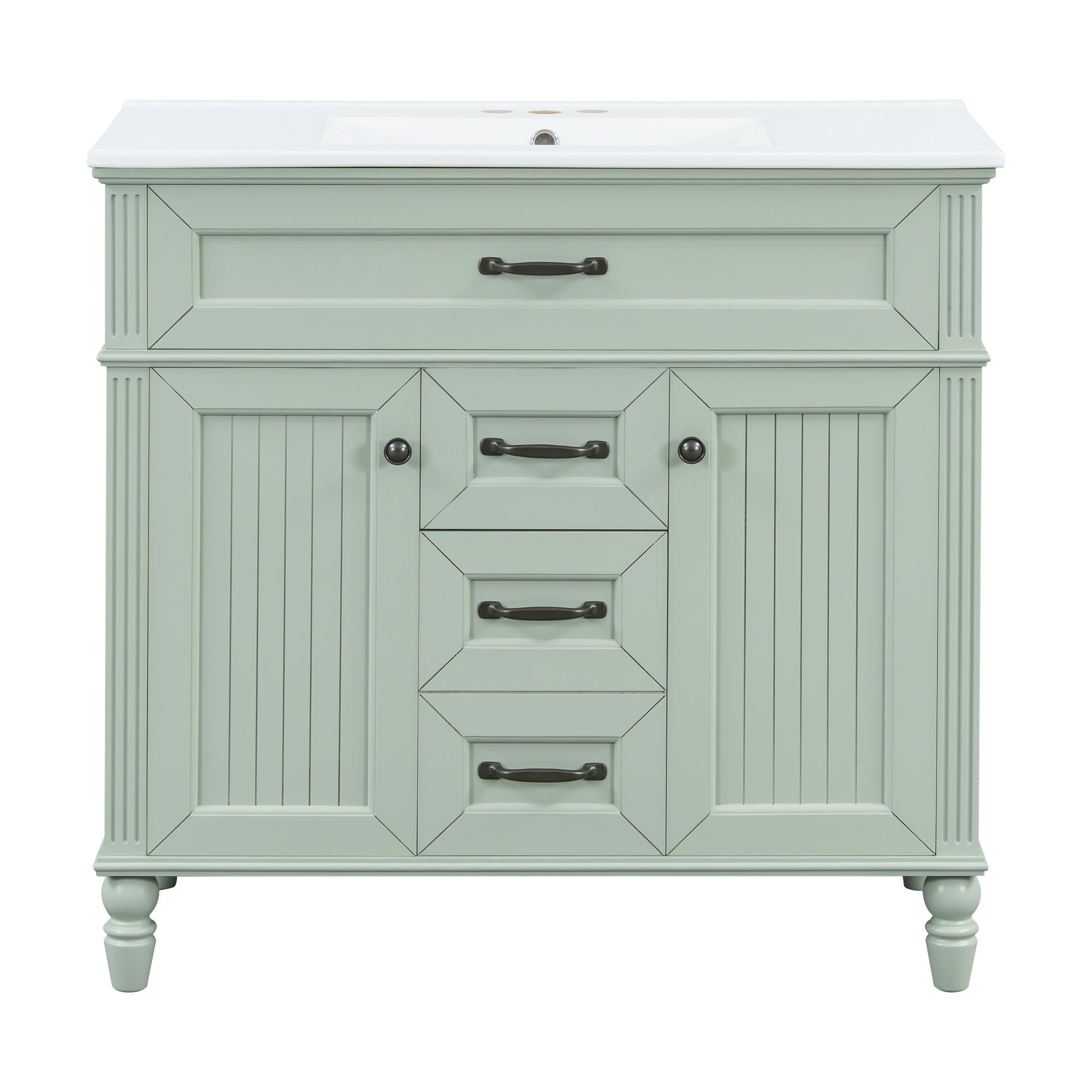 Bathroom Vanity With Sink, Flip-Out Top Drawer, Soft Close Doors, 2 Storage Drawers