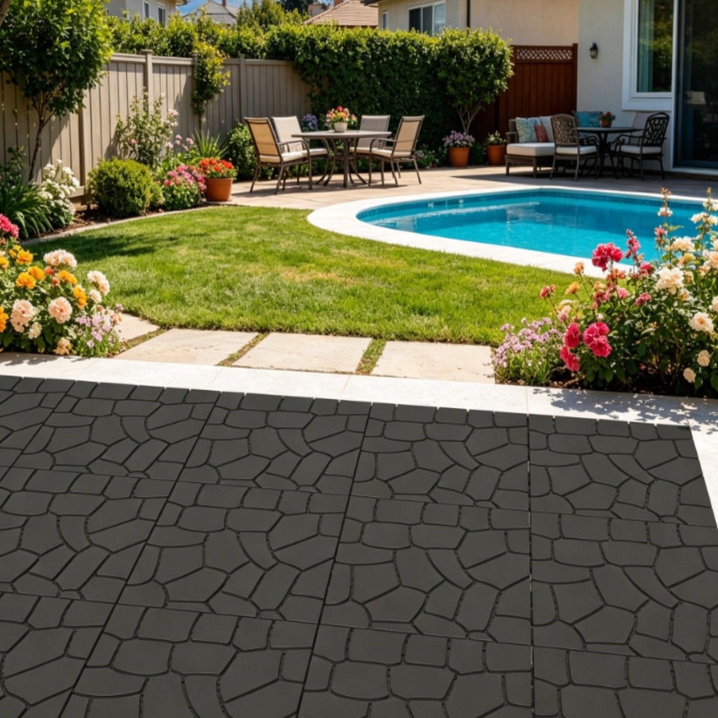Stone Texture Patio Deck Tiles, 44 Pieces