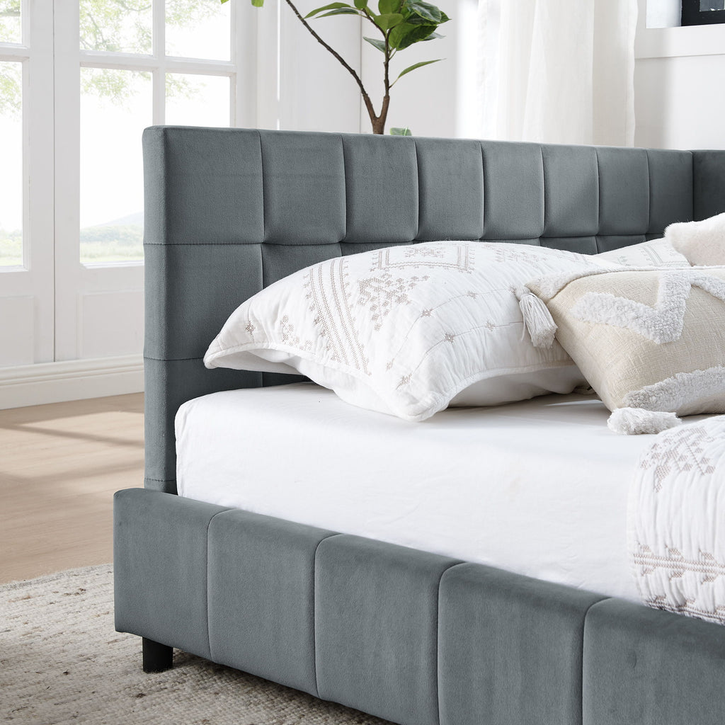 Elegant Storage Upholstered Tufted Bed Frame With Backrest And Armrests