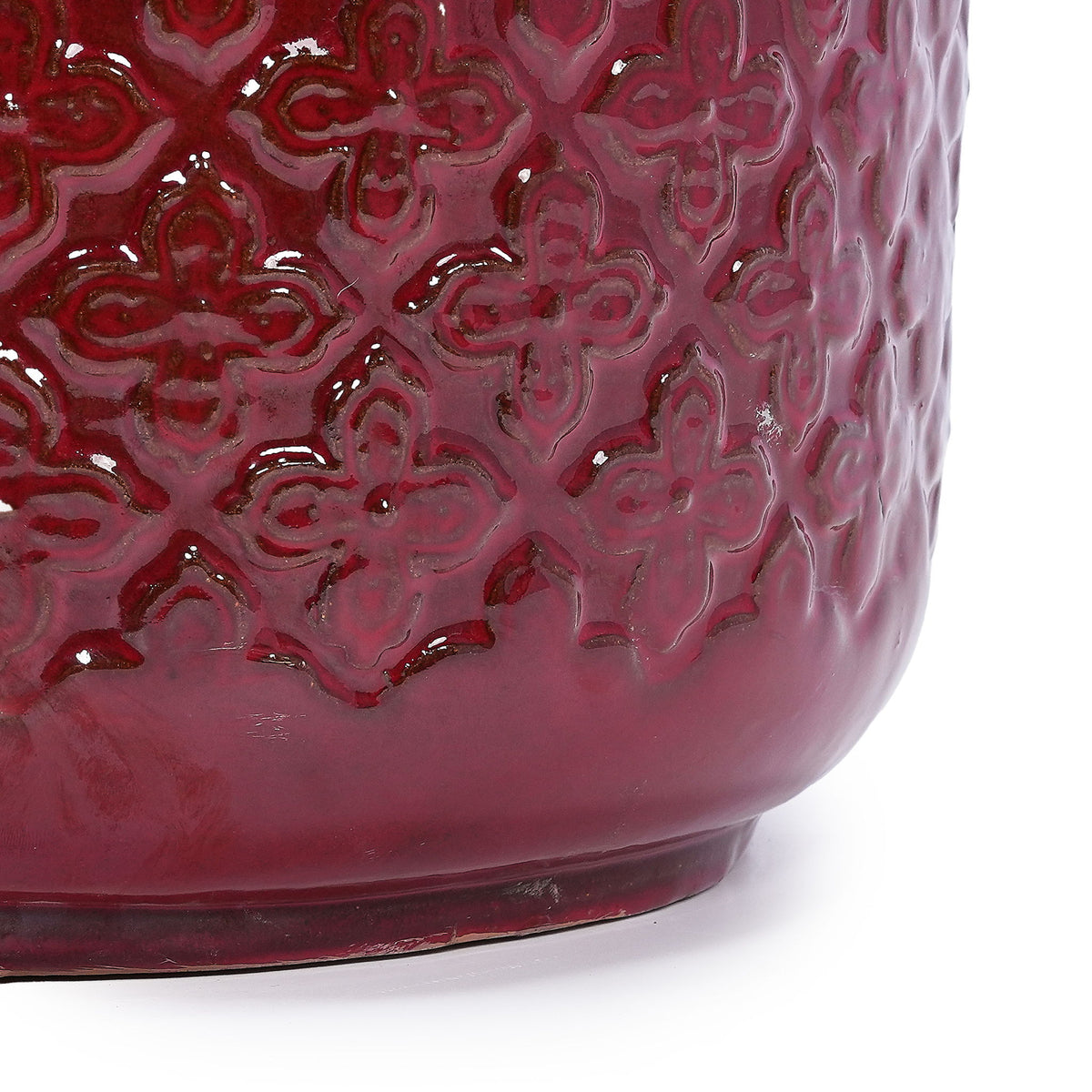 3 Pieces Ceramic Flowerpot, Planter For Patio & Garden Or Windowsills - Bean Paste Red
