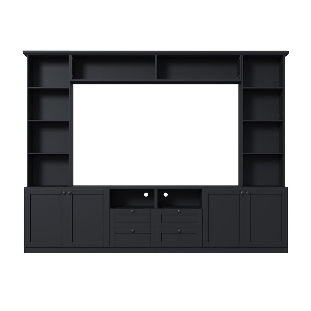 Farmhouse Elegant Entertainment Center Wall Unit With 4 Drawers