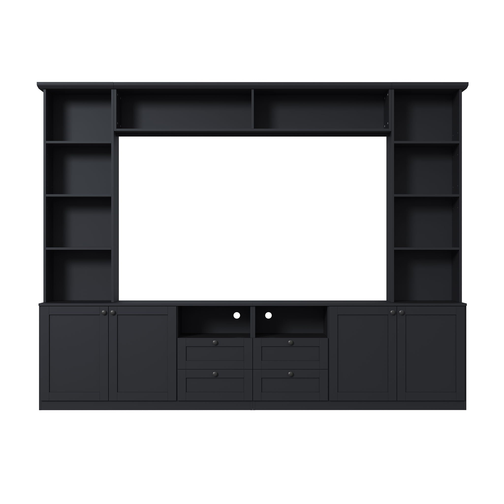 Farmhouse Elegant Entertainment Center Wall Unit With 4 Drawers