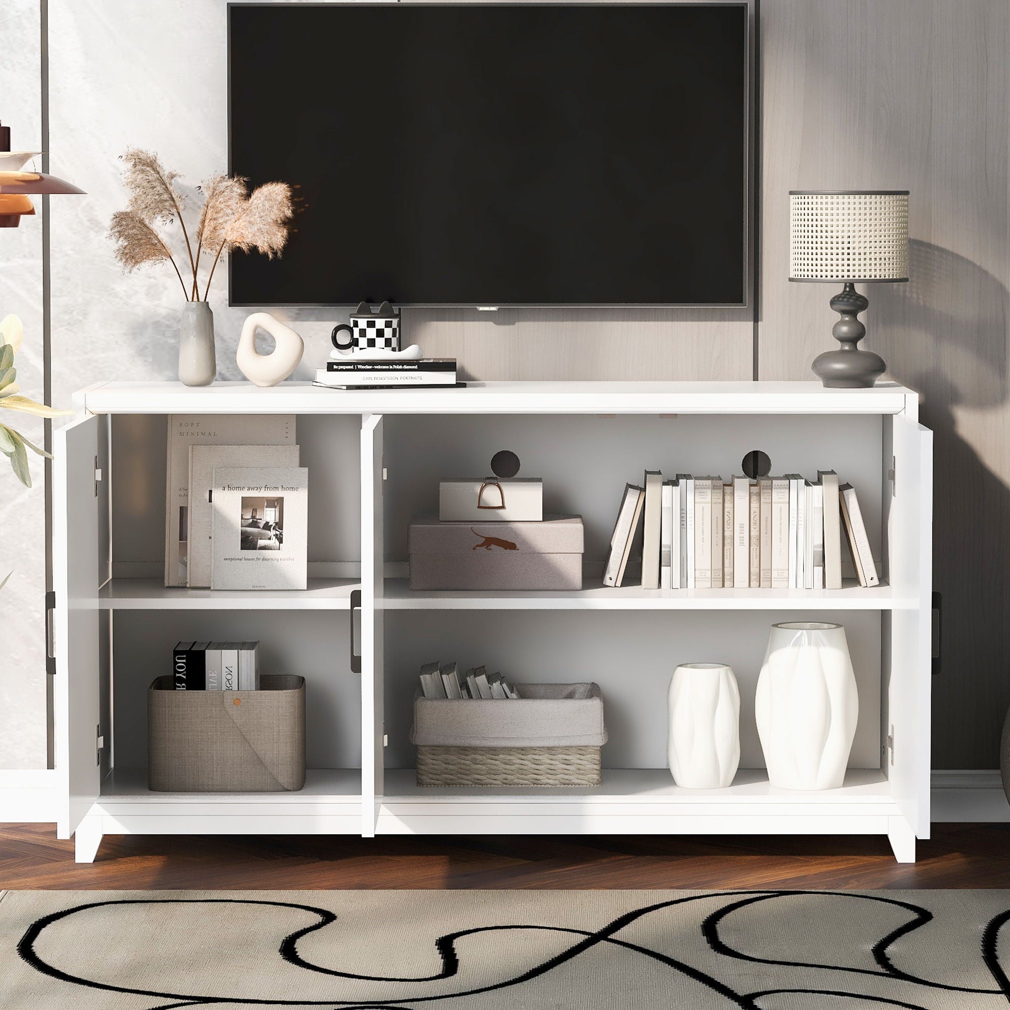 TV Stand, Media Console Cabinet With 2 Spacious Storage Space