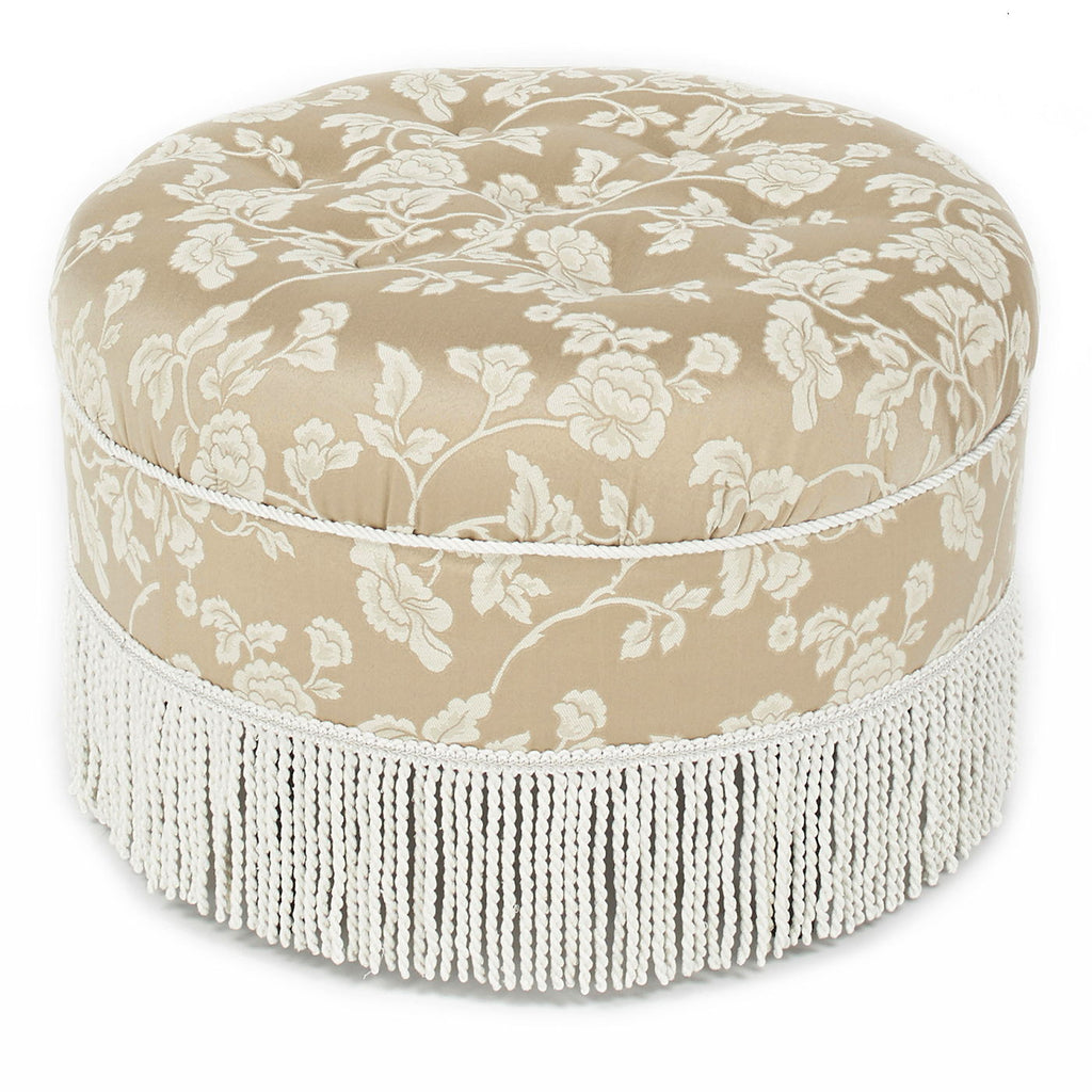 Yolanda - Floral Round Upholstered Accent Ottoman - Beige