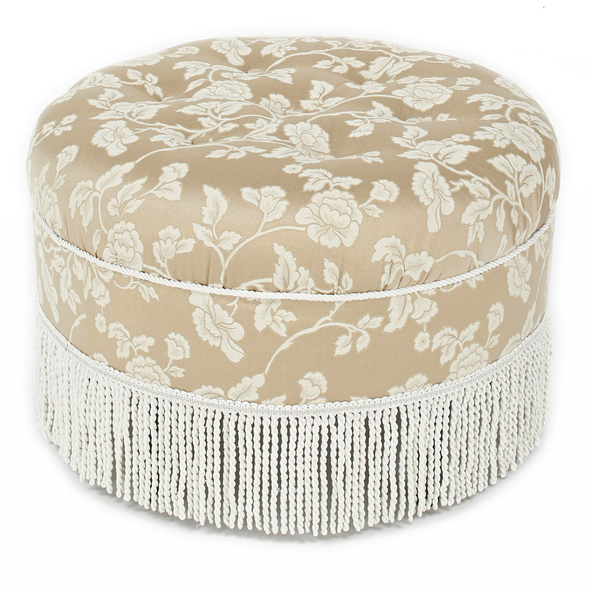 Yolanda - Floral Round Upholstered Accent Ottoman - Beige