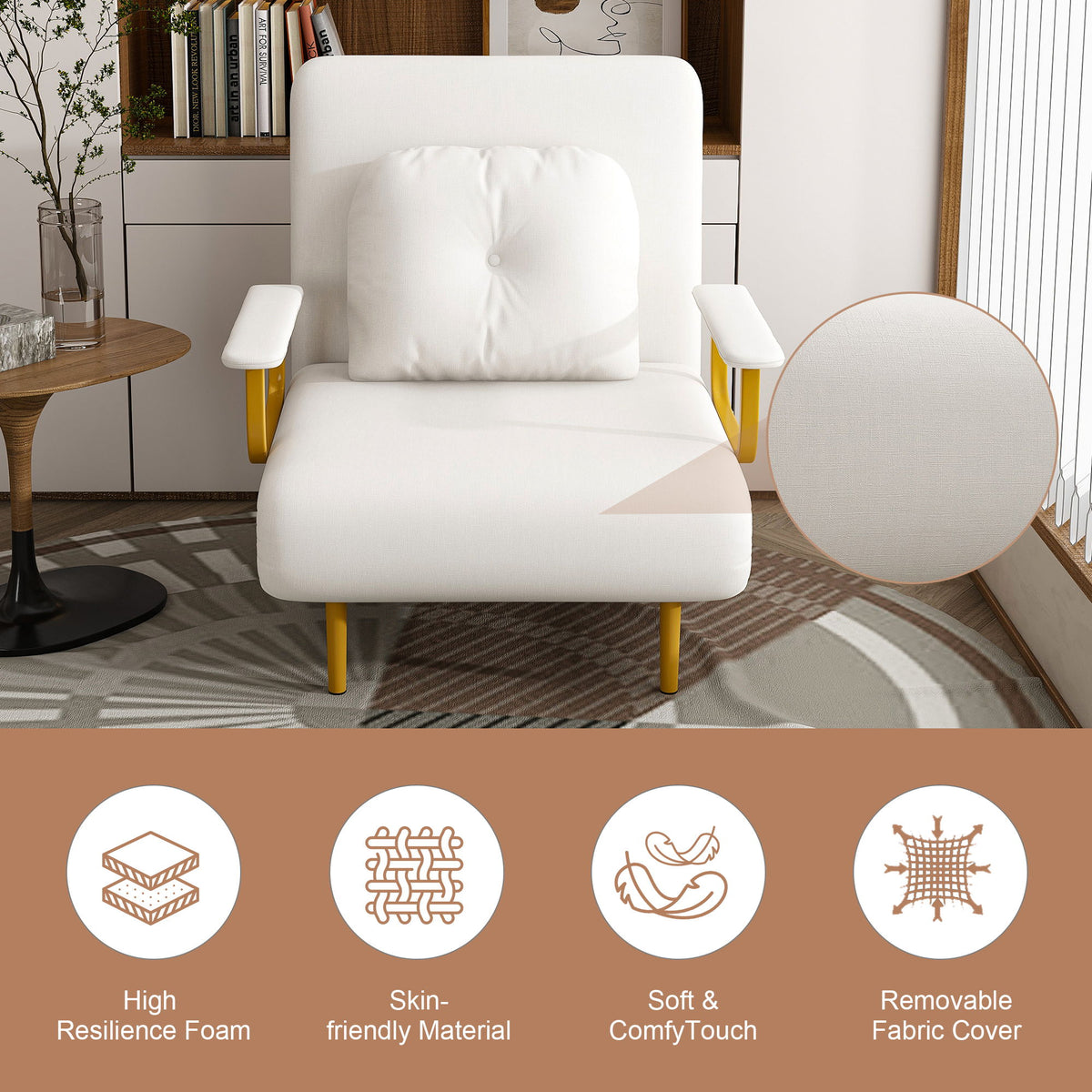 3 In 1 Convertible Folding Sofa Bed With Adjustable Backrest And Pillow