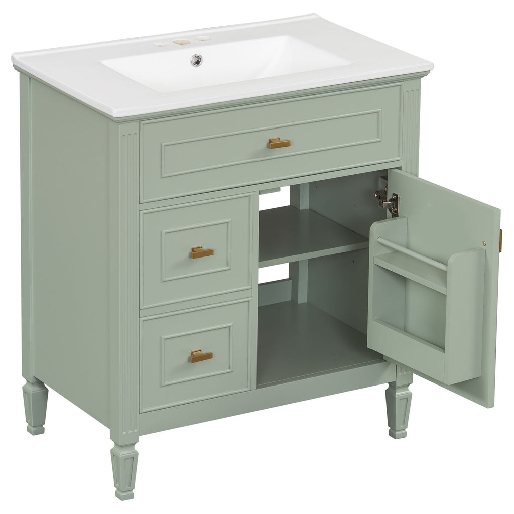 Modern Bathroom Vanity With Sink, 1 Flip Drawer And 2 Drawers, Adjustable Shelf