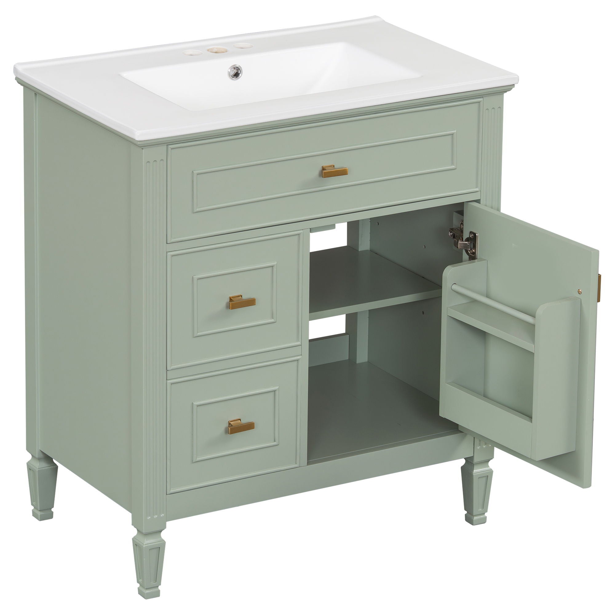 Modern Bathroom Vanity With Sink, 1 Flip Drawer And 2 Drawers, Adjustable Shelf
