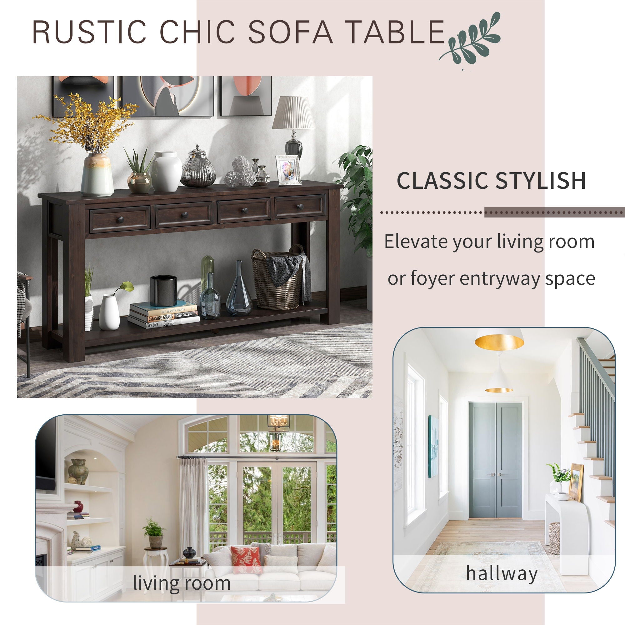 Hearth & Haven Clara - Console Table With Storage Drawers And Bottom Shelf