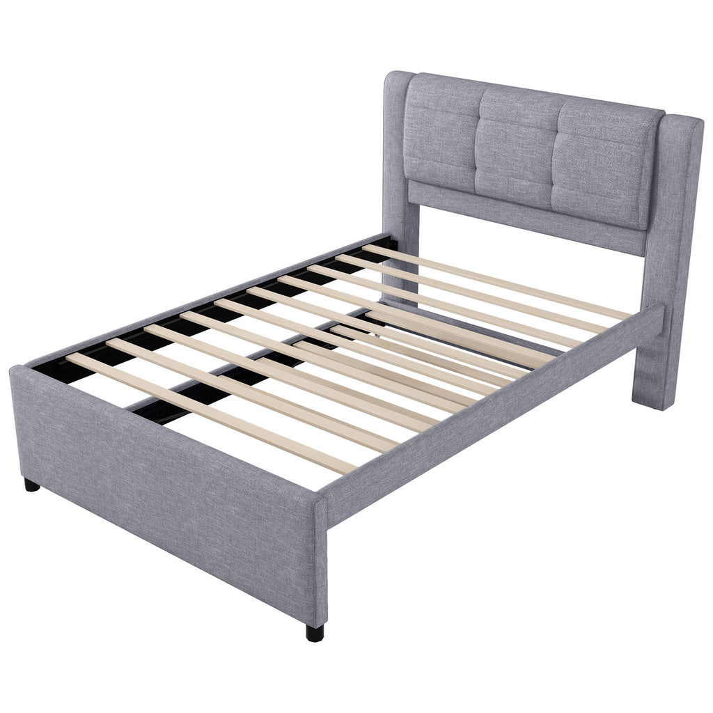 Upholstery Platform Bed With Trundle, Trundle Can Be Flat Or Erected