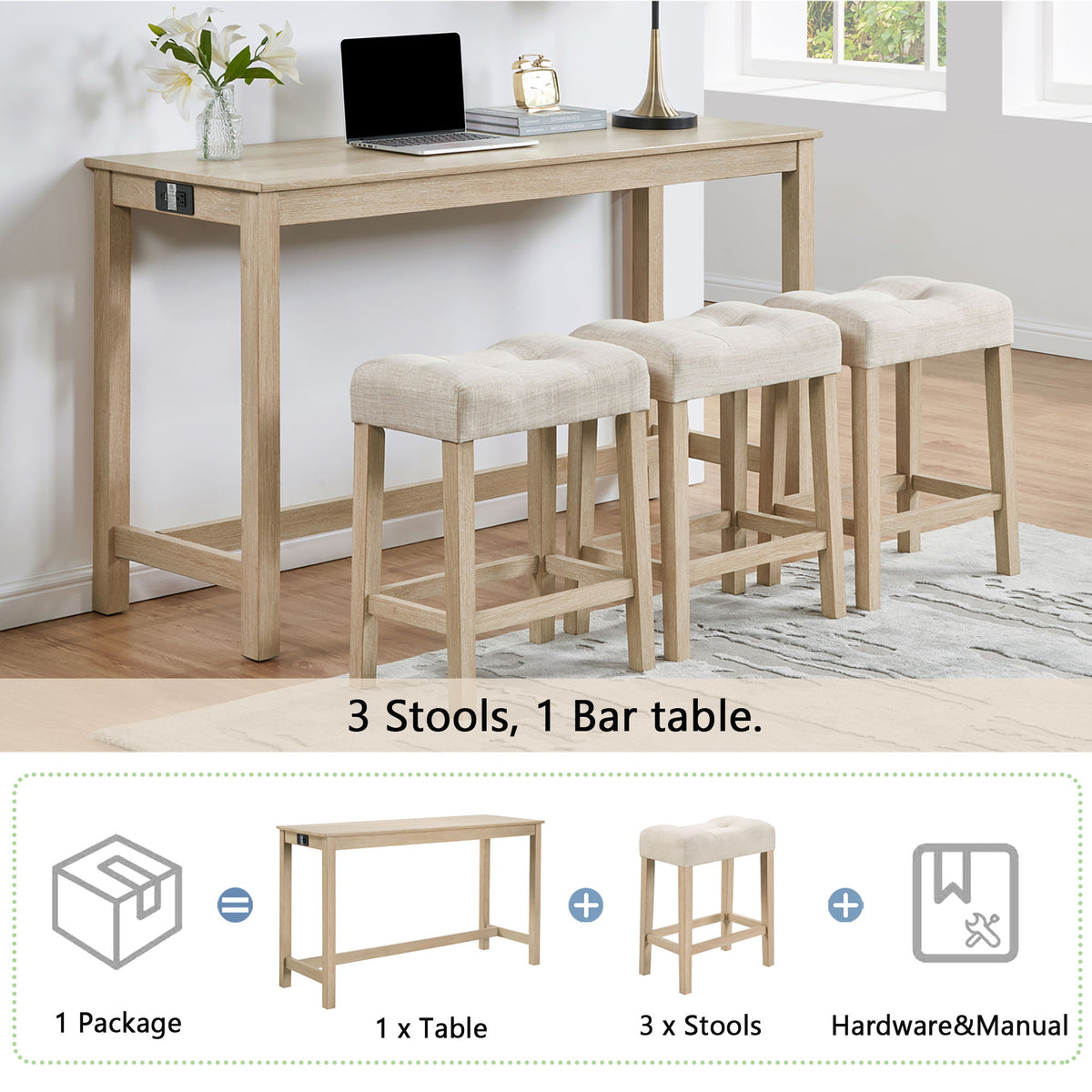 4 Piece Bar Table Set With Power Outlet