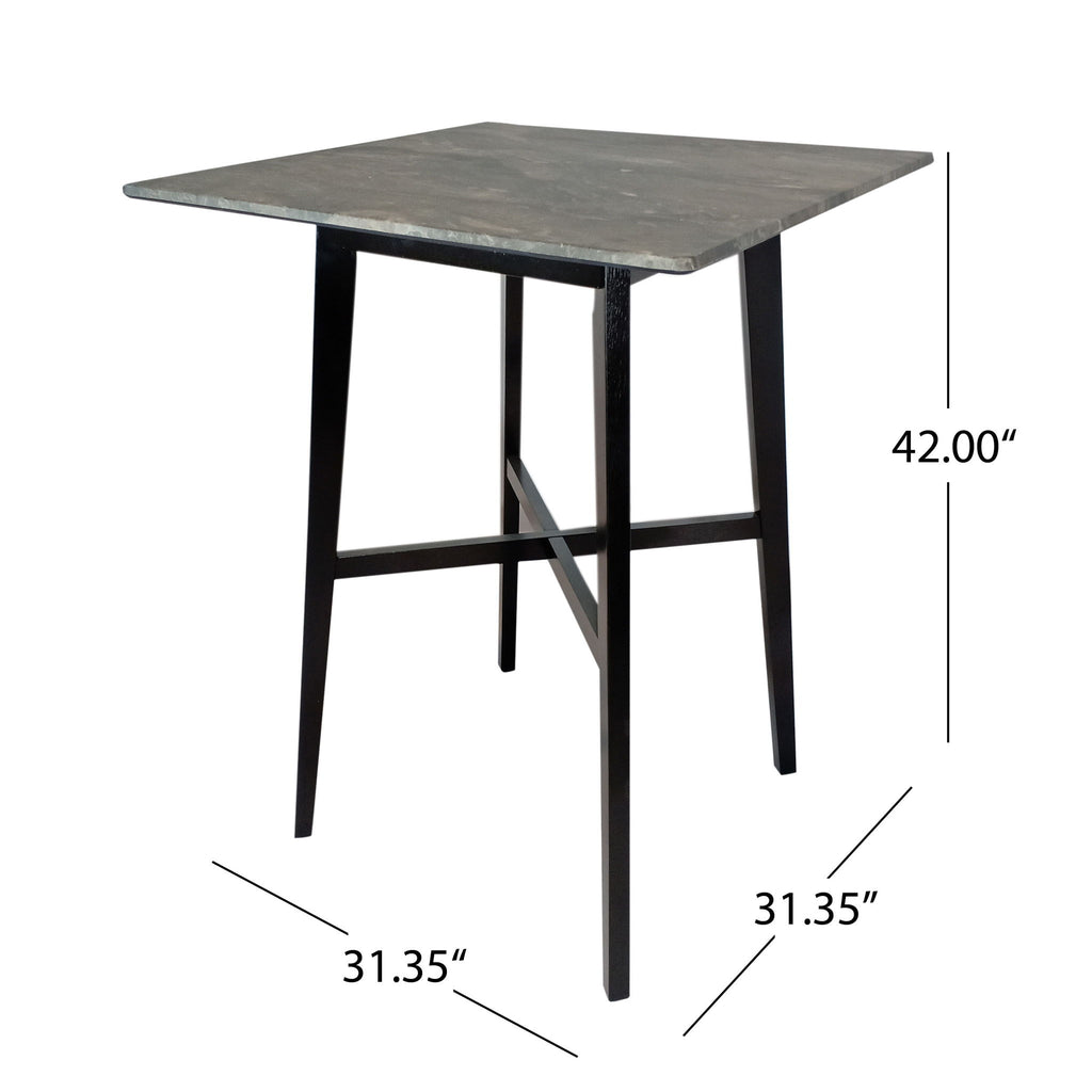 Modern Bar Height Dining Table, Rubberwood Legs And Laminate Table Top, Paladina Marble - Gray / Black