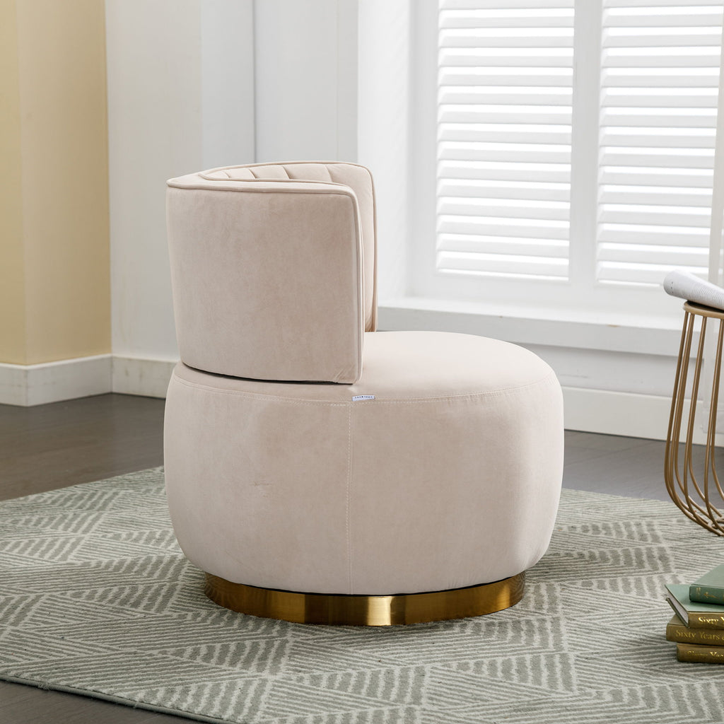Swivel Barrel Accent Sofa Chair, 360 Degree Rotation, Fluffy Fabric - Beige
