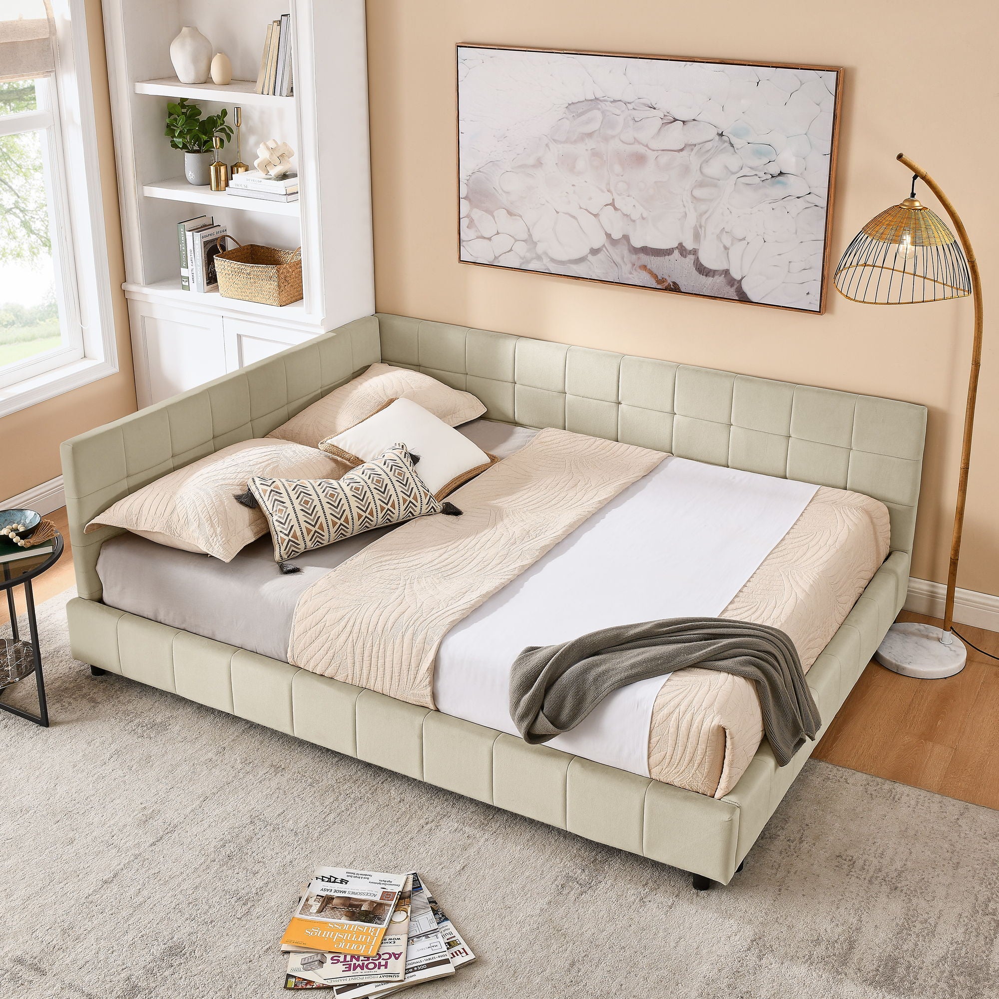 Upholstered Storage Tufted Bed Frame With Backrest And Armrests