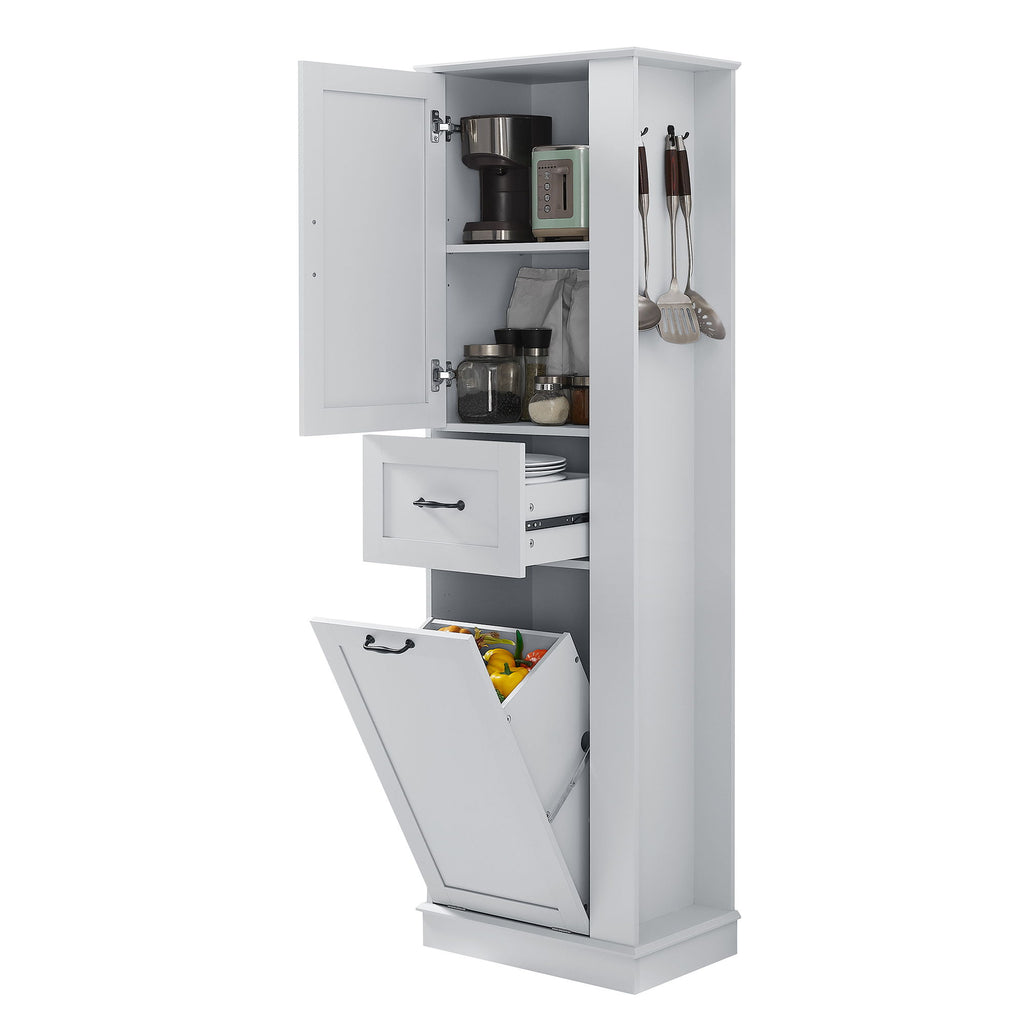 Modern Tall Storage Cabinet With Tilt-Out Compartment, Adjustable Shelves
