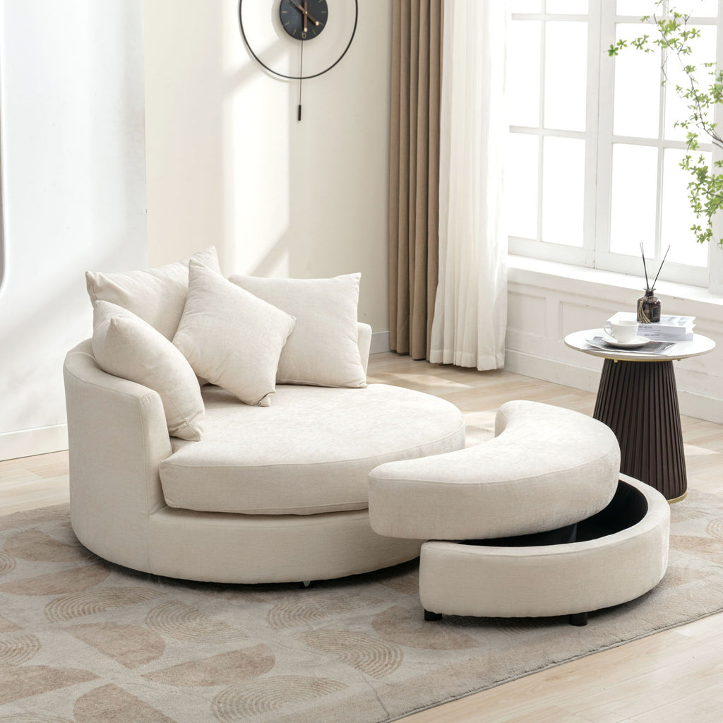 360° Swivel Accent Barrel Chair With Storage Ottoman & 4 Pillows, Modern Leisure Chair Round Accent For Living Room